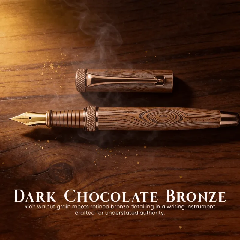Personalized Limited Edition Wooden Textured Metallic Fountain Pen – Dark Chocolate Bronze