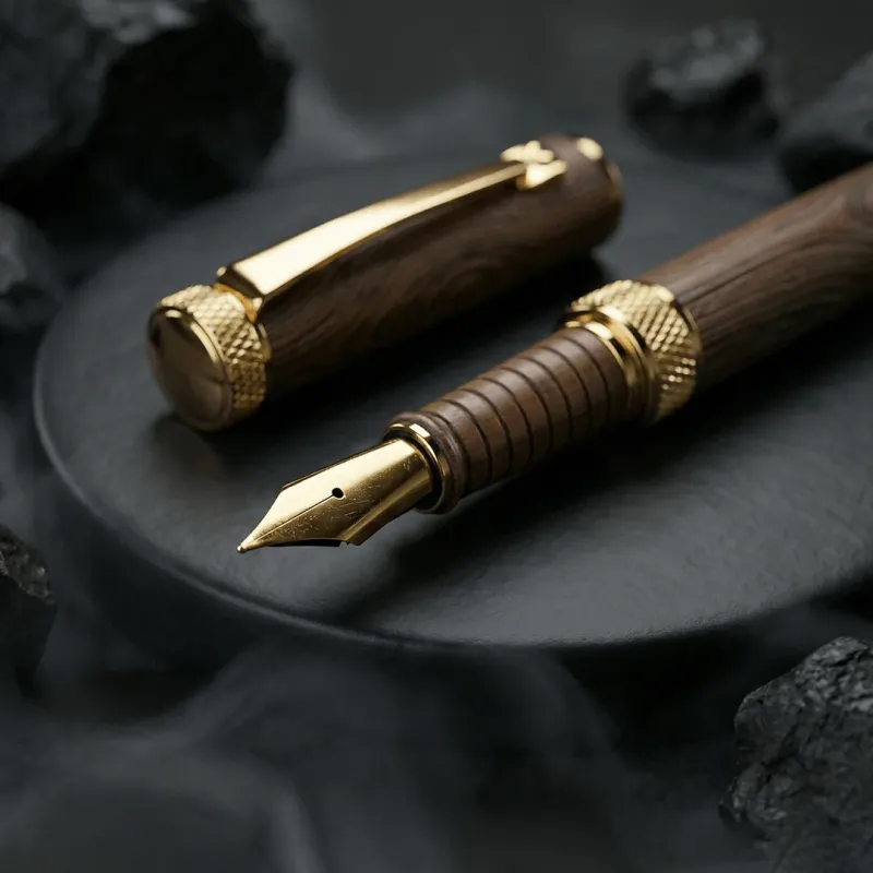 Personalized Limited Edition Wooden Textured Metallic Fountain Pen – Chocolate Brown Gold