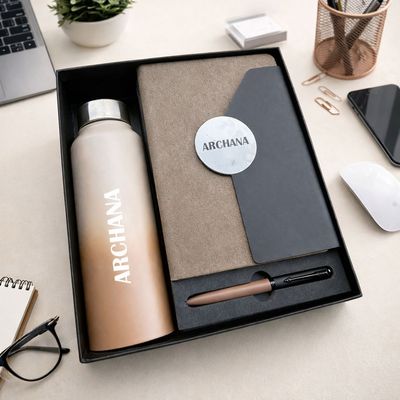 Personalized Director's Diary, Pen &amp; Bottle Combo - Espresso Noir Colour