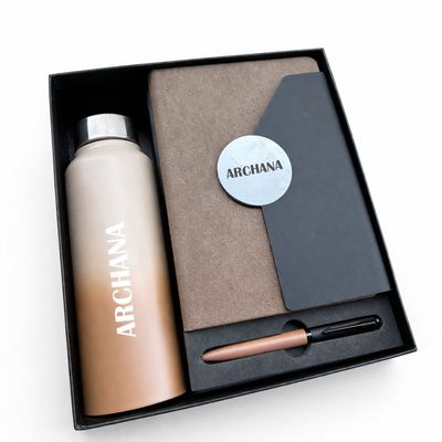 Personalized Director's Diary, Pen &amp; Bottle Combo - Espresso Noir Colour