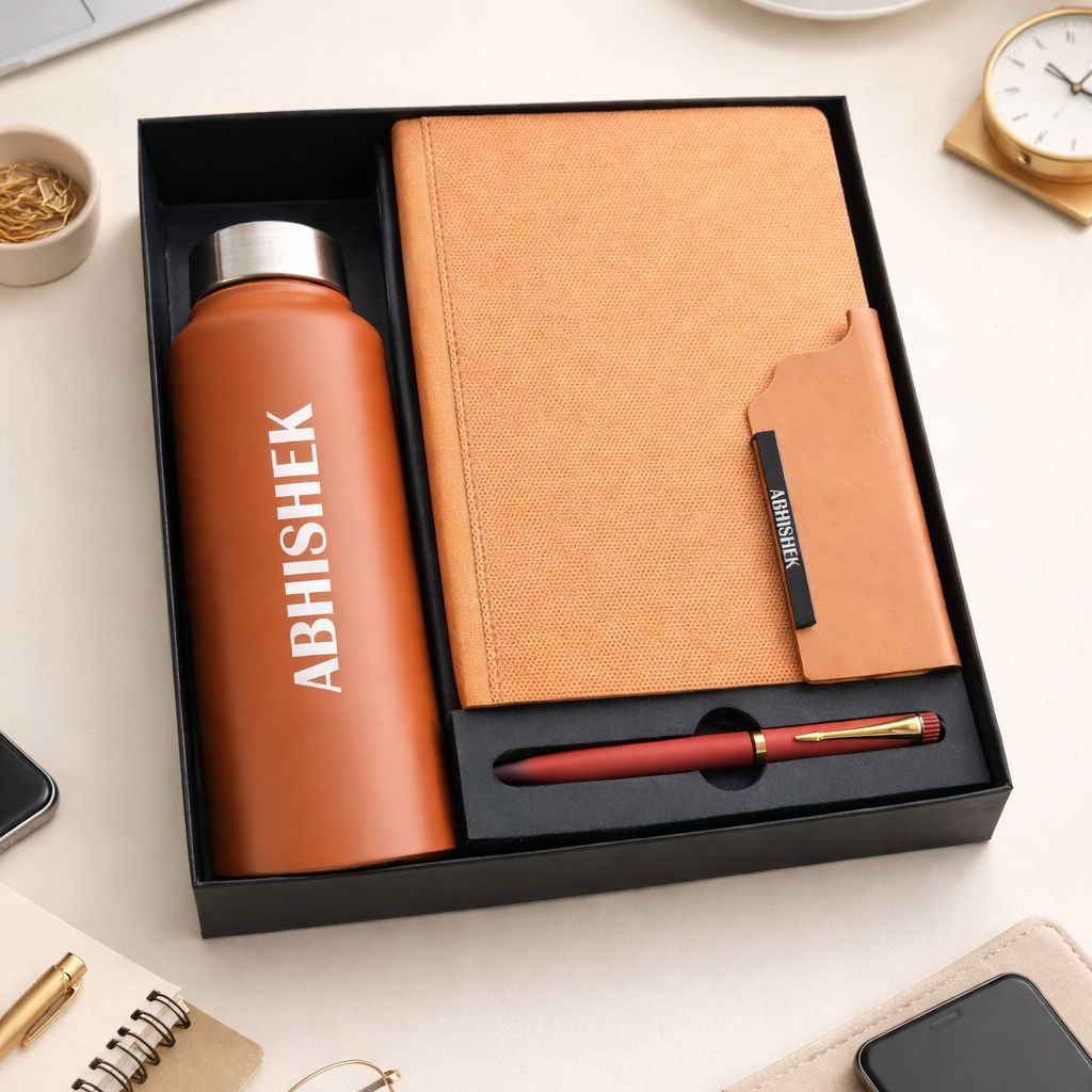 Personalized Tan Strivo Diary, Pen &amp; Bottle Combo