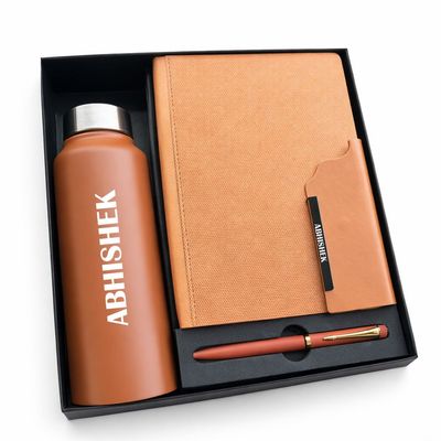 Personalized Tan Strivo Diary, Pen & Bottle Combo