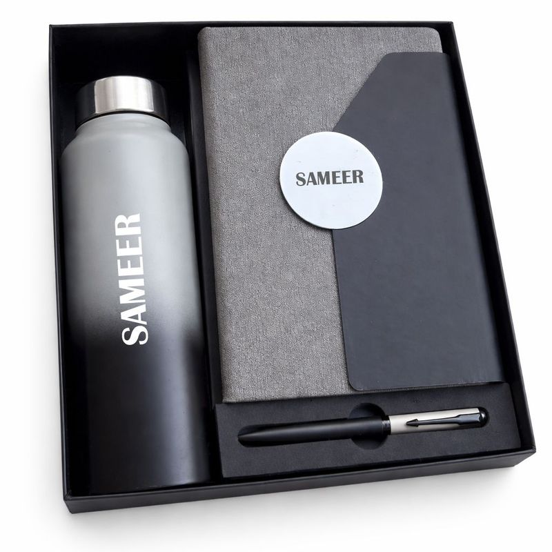 Personalized Director's Diary, Pen &amp; Bottle Combo - Slate Shadow Colour
