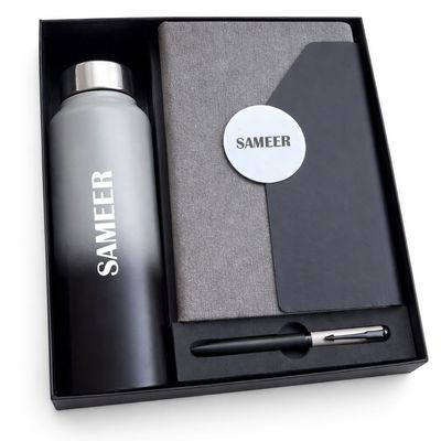 Personalized Director's Diary, Pen &amp; Bottle Combo - Slate Shadow Colour