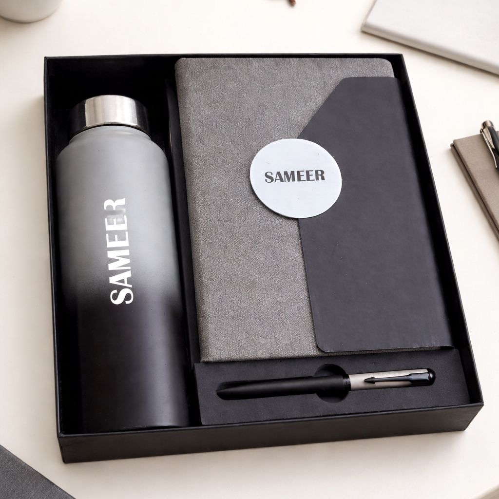 Personalized Director's Diary, Pen &amp; Bottle Combo - Slate Shadow Colour