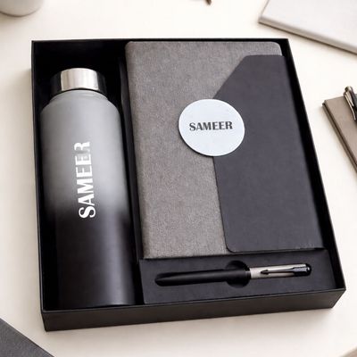 Personalized Director's Diary, Pen &amp; Bottle Combo - Slate Shadow Colour