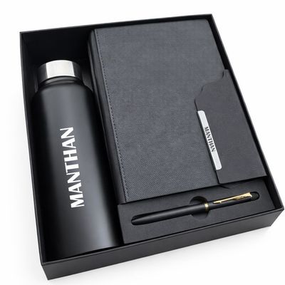 Personalized Strivo Diary, Pen &amp; Bottle Combo - Black Colour