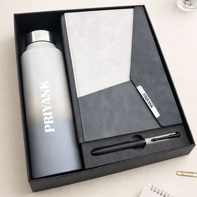 Personalized Urban Edge Pro Diary, Pen &amp; Bottle Combo - Stone Grey &amp; Onyx Edition