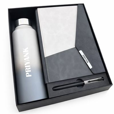 Personalized Urban Edge Pro Diary, Pen &amp; Bottle Combo - Stone Grey &amp; Onyx Edition