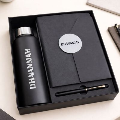 Personalized Director's Diary, Pen &amp; Bottle Combo - Phantom Black