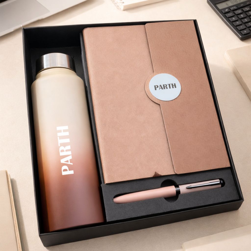 Personalized Boardroom Classic Diary, Pen &amp; Bottle Combo - Classic Toffee Colour