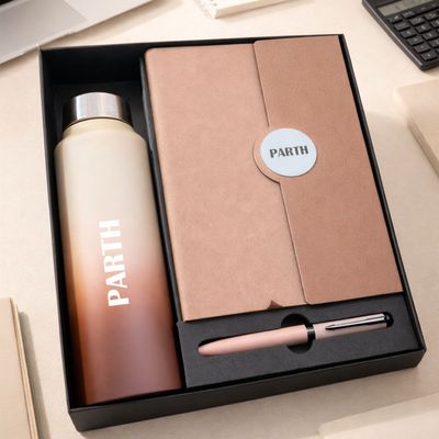 Personalized Boardroom Classic Diary, Pen &amp; Bottle Combo - Classic Toffee Colour