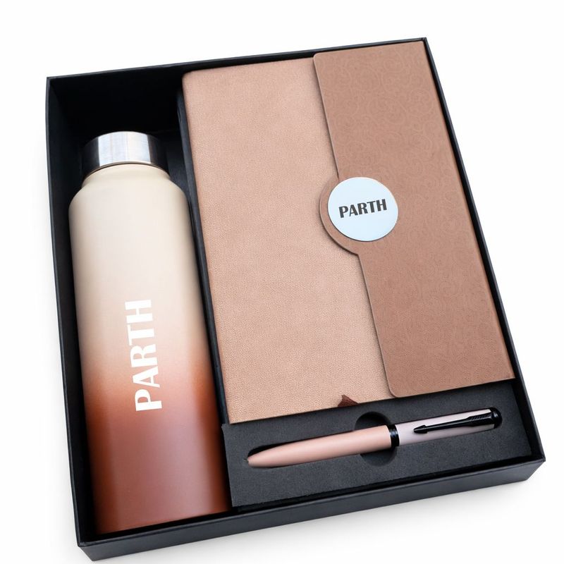 Personalized Boardroom Classic Diary, Pen &amp; Bottle Combo - Classic Toffee Colour