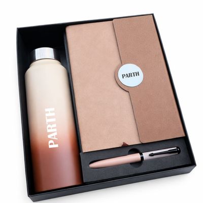 Personalized Boardroom Classic Diary, Pen &amp; Bottle Combo - Classic Toffee Colour