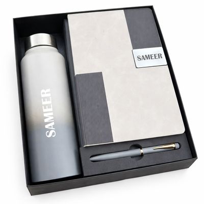 Personalized Vertex Pro Diary, Pen &amp; Bottle Combo - Titanium Grey Colour