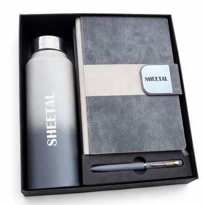 Personalized Velmont Executive Diary, Pen &amp; Bottle Combo -Graphite Slate Colour