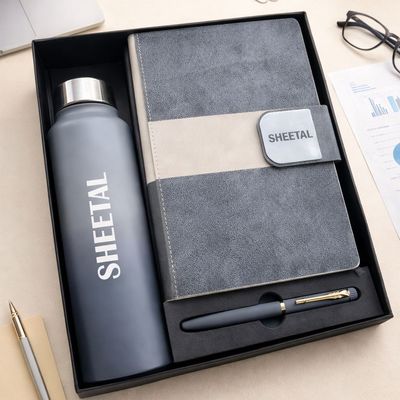Personalized Velmont Executive Diary, Pen &amp; Bottle Combo -Graphite Slate Colour