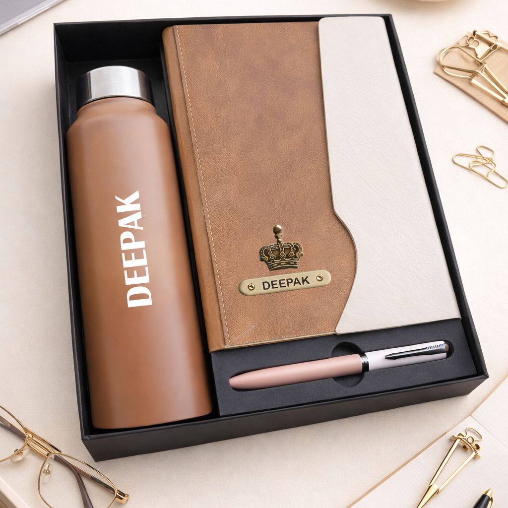 Personalized Urban Earth Diary, Pen &amp; Bottle Combo - Caramel Dune Colour