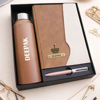 Personalized Urban Earth Diary, Pen &amp; Bottle Combo - Caramel Dune Colour