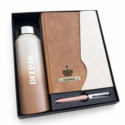 Personalized Urban Earth Diary, Pen &amp; Bottle Combo - Caramel Dune Colour