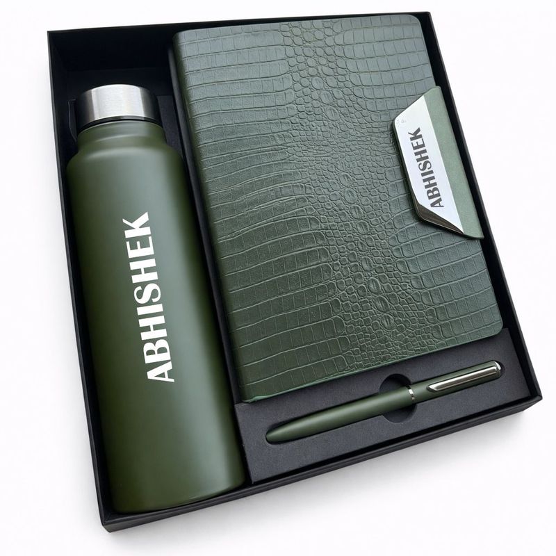 Personalized Alpha Croc Diary , Pen &amp; Bottle Combo - Forest Luxe Colour
