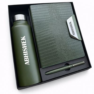 Personalized Alpha Croc Diary , Pen &amp; Bottle Combo - Forest Luxe Colour