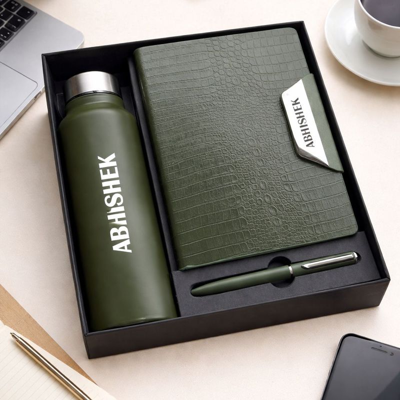 Personalized Alpha Croc Diary , Pen &amp; Bottle Combo - Forest Luxe Colour