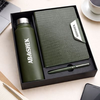 Personalized Alpha Croc Diary , Pen &amp; Bottle Combo - Forest Luxe Colour
