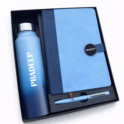 Personalized Executive Slate Diary , Pen &amp; Bottle Combo - Corporate Sky Colour