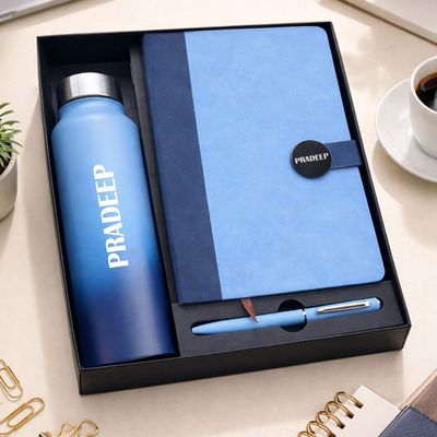 Personalized Executive Slate Diary , Pen &amp; Bottle Combo - Corporate Sky Colour