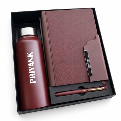 Personalized Brown Strivo Diary, Pen &amp; Bottle Combo