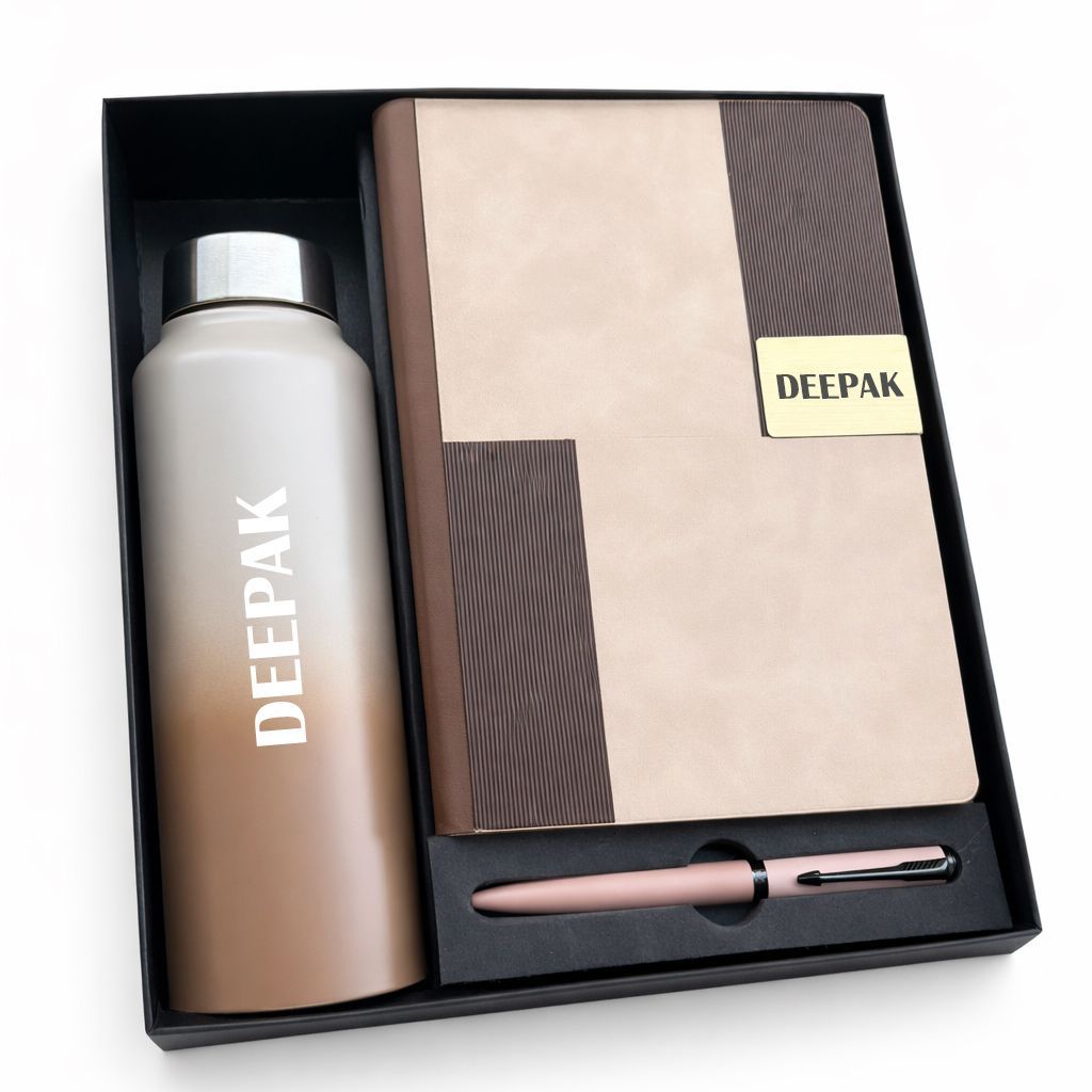 Personalized Vertex Pro Diary, Pen &amp; Bottle Combo - Royal Mocha Gold