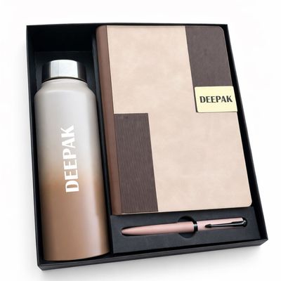 Personalized Vertex Pro Diary, Pen &amp; Bottle Combo - Royal Mocha Gold