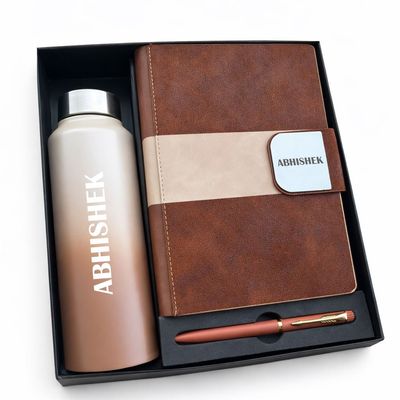 Personalized Velmont Executive  Diary, Pen &amp; Bottle Combo - Vintage Walnut Colour