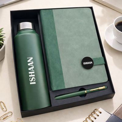 Personalized Executive Slate Diary , Pen &amp; Bottle Combo - Heritage Moss Colour