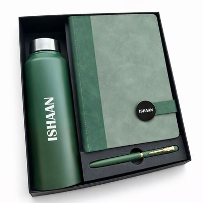 Personalized Executive Slate Diary , Pen &amp; Bottle Combo - Heritage Moss Colour