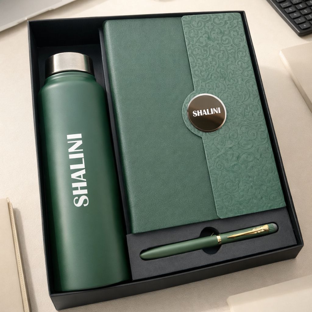 Personalized Boardroom Classic Diary , Pen &amp; Bottle Combo - Regal Olive Colour