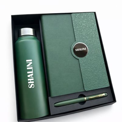 Personalized Boardroom Classic Diary , Pen &amp; Bottle Combo - Regal Olive Colour