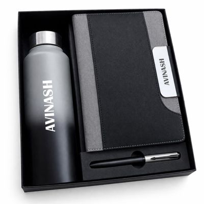 Personalized Titan Edge Diary, Pen &amp; Bottle Combo - Graphite Grey Colour