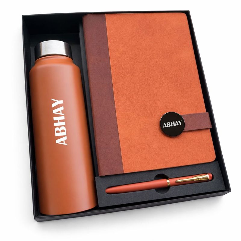 Personalized Executive Slate Diary, Pen &amp; Bottle Combo - Classic Ember Colour