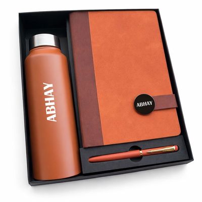 Personalized Executive Slate Diary, Pen &amp; Bottle Combo - Classic Ember Colour