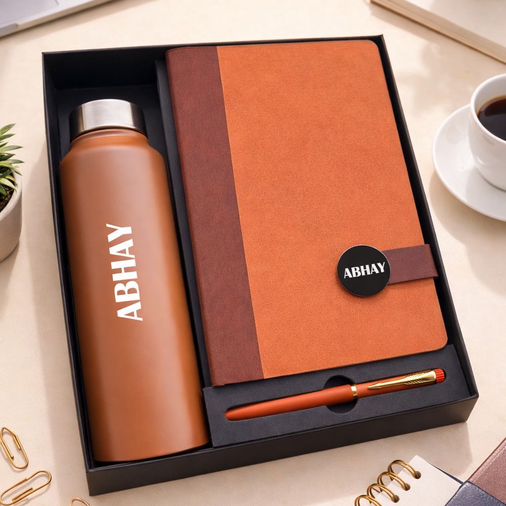 Personalized Executive Slate Diary, Pen &amp; Bottle Combo - Classic Ember Colour