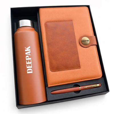 Personalized Tan Dual Shade Diary, Pen &amp; Bottle Combo
