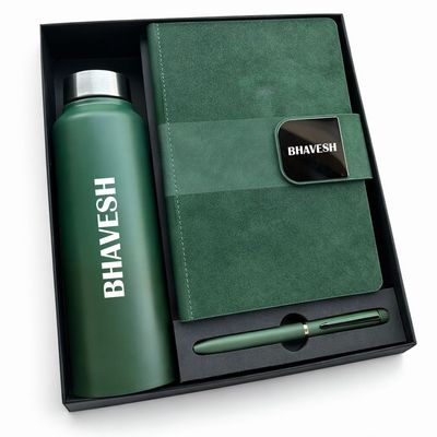 Personalized Velmont Executive Diary, Pen &amp; Bottle Combo - Emerald Forest Colour