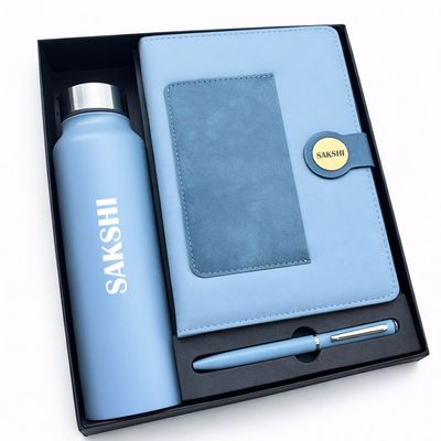 Personalized Blue dual Shade Diary , Pen &amp; Bottle Combo