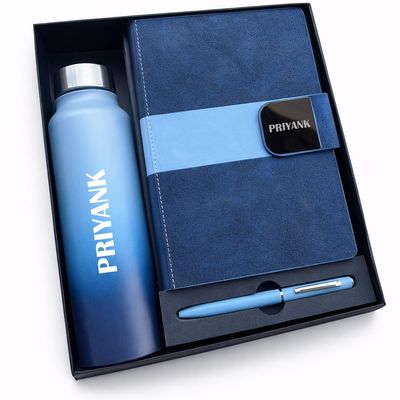 Personalized Velmont Executive Diary , Pen &amp; Bottle Combo - Midnight Navy Blue Colour