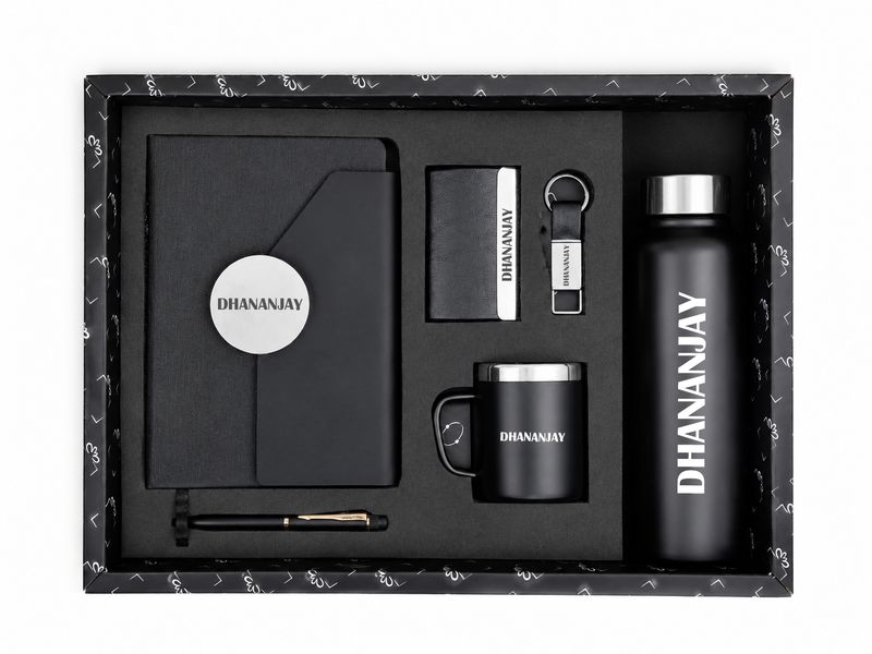 Personalized Corporate Gift Hamper – 6 Pc Executive Gift Set - Director's Diary - Phantom Black Colour