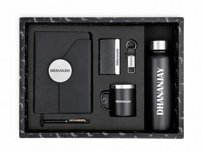 Personalized Corporate Gift Hamper – 6 Pc Executive Gift Set - Director's Diary - Phantom Black Colour