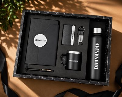 Personalized Corporate Gift Hamper – 6 Pc Executive Gift Set - Director's Diary - Phantom Black Colour