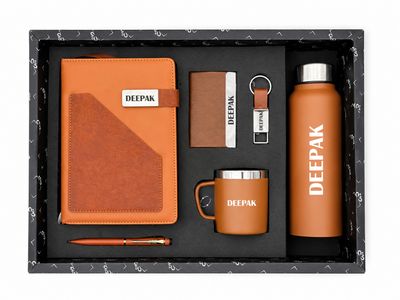 Personalized Corporate Gift Hamper – 6 Pc Executive Gift Set - Terra Luxe Diary - Warm Tan Colour